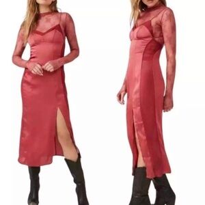NWT Free People|| City Cool Slip Dress, Size XS Venetian Red Satin Look